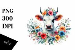 Colorful Cow Floral Clipart Product Image 1