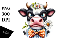 Funny Cow with Bow and Tie PNG Product Image 1