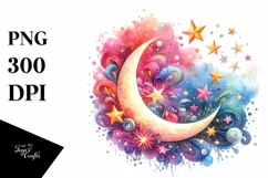 Vibrant Half Moon with Stars, Transparent PNG Product Image 3