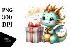 Cute Christmas Dragon Gift Box PNG Product Image 3
