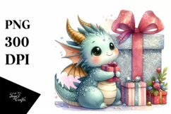 Cute Christmas Dragon Gift Box PNG Product Image 1