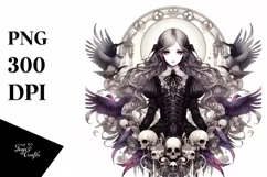 Detailed Watercolor Gothic Girl Clipart Product Image 1