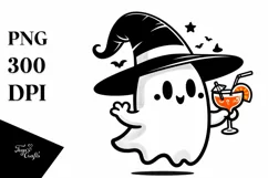 Cute Ghost with Orange Hat Holding Cocktail PNG Product Image 3