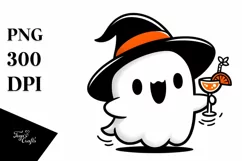 Cute Ghost with Sunglasses Holding Cocktail PNG Product Image 3
