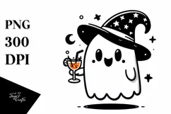 Cute Ghost with Sunglasses Holding Cocktail PNG Product Image 3