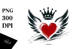 Decorative Heart with Wings and Crown PNG Product Image 1
