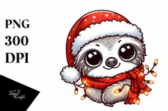 Cute Baby Sloth with Santa Hat PNG Product Image 1