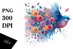 Colorful Bird with Flowers,Transparent PNG Product Image 1
