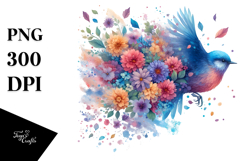 Colorful Bird with Floral Wings, Transparent PNG Product Image 1
