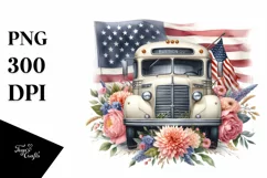 Watercolor Vintage Bus Flag Clipart Product Image 1