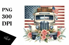 Watercolor Vintage Bus Flag Clipart Product Image 1