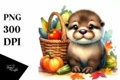 Quirky Baby Otter Autumn Basket | Sublimation | Clipart Product Image 1
