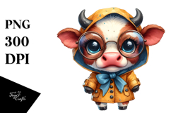 Watercolor Baby Cow with Big Eyes es and Raincoat | Clipart Product Image 1