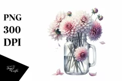 Watercolor Jar with Dahlia | Sublimation | Clipart Product Image 3