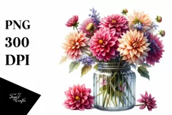 Watercolor Jar with Dahlia | Sublimation | Clipart Product Image 3