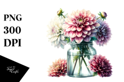 Watercolor Jar with Dahlia | Sublimation | Clipart Product Image 1