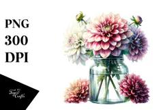 Watercolor Jar with Dahlia | Sublimation | Clipart Product Image 1