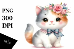 Watercolor Cute Cat Whimsical PNG Product Image 1
