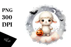 Cute Baby Lamb on Halloween Cloud PNG Product Image 1