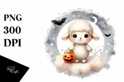 Cute Baby Lamb on Halloween Cloud PNG Product Image 3