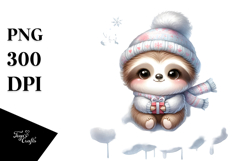 Cute Baby Sloth with Gift Box PNG Product Image 1