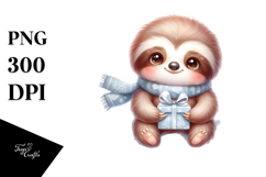 Cute Baby Sloth with Gift Box PNG Product Image 1