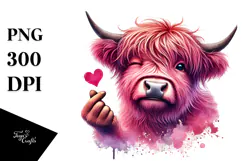 Winking Highland Cow Digital Painting PNG Product Image 1