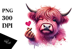 Winking Highland Cow Digital Painting PNG Product Image 1