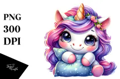 Cute Baby Unicorn Pillow PNG Product Image 1