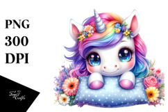 Vibrant Watercolor Smiling Cute Baby Unicorn, PNG Product Image 1