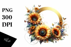 Vibrant Sunflower Frame | Golden Foil | Clipart Product Image 1