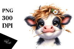 Baby Cow with Cool Hair, Watercolor Design PNG Product Image 1
