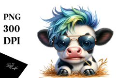 Funny Baby Cow with Hay Straw PNG Product Image 1