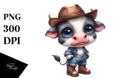 Watercolor Baby Cow with Big Eyes Hat and Boots | Clipart Product Image 1