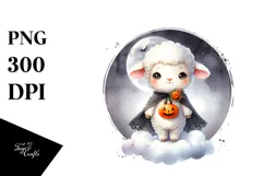 Cute Baby Lamb on Halloween Cloud PNG Product Image 1