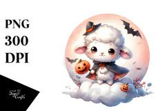 Cute Baby Lamb on Halloween Cloud PNG Product Image 1