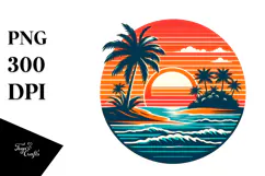 Retro Tropical Island Sunset PNG Product Image 1