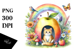 Cat House with Rainbow Watercolor | Sublimation | Clipart Product Image 1