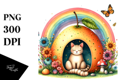 Cat House with Rainbow Watercolor | Sublimation | Clipart Product Image 1