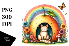 Cat House with Rainbow Watercolor | Sublimation | Clipart Product Image 1