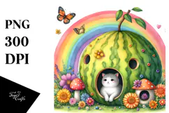 Cat House with Rainbow Watercolor | Sublimation | Clipart Product Image 1