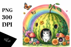 Cat House with Rainbow Watercolor | Sublimation | Clipart Product Image 1