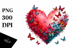 Red Heart with Butterflies PNG Product Image 1