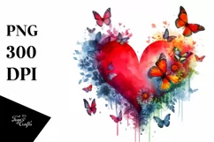 Red Heart with Butterflies PNG Product Image 1