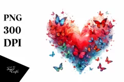 Red Heart with Butterflies PNG Product Image 1