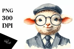 Funny Cute Lamb Portrait Smiling | Watercolor Clipart Product Image 3