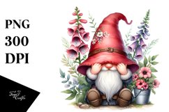 Cute GNOME with Foxglove PNG Product Image 1