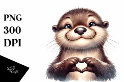 Funny Cute Otter Portrait Smiling | Love Sign | Watercolor Product Image 3