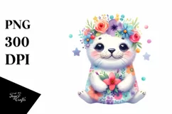 Cute Baby Seal Whimsical Star Flowers Product Image 3