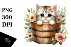 Cute Baby Cat with Flowers, High Quality PNG Product Image 1